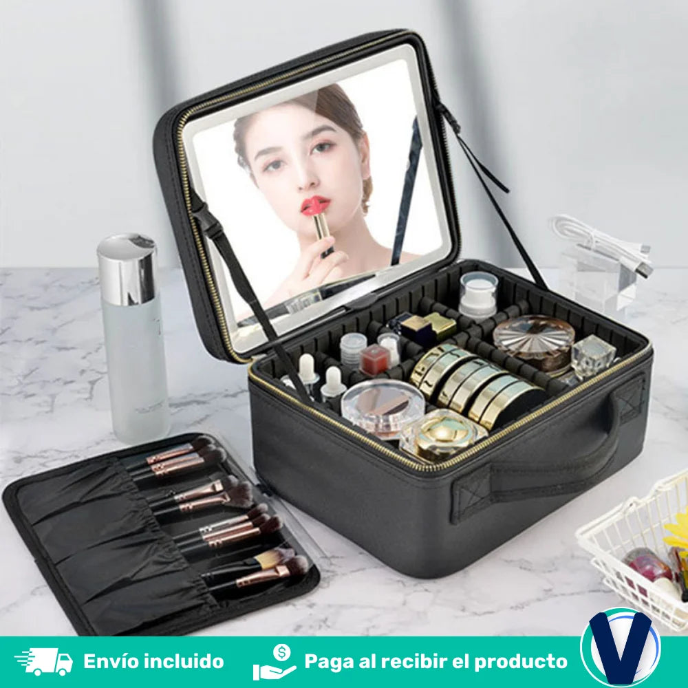 Cosmetiquera profesional™, con luz LED + GRATIS Cepillo Facial 5 en 1 + Parche Reductor AB