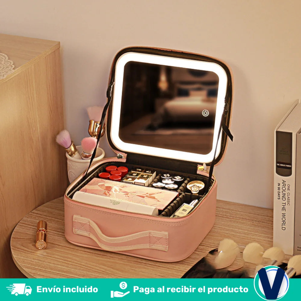 Cosmetiquera profesional™, con luz LED + GRATIS Cepillo Facial 5 en 1 + Parche Reductor AB