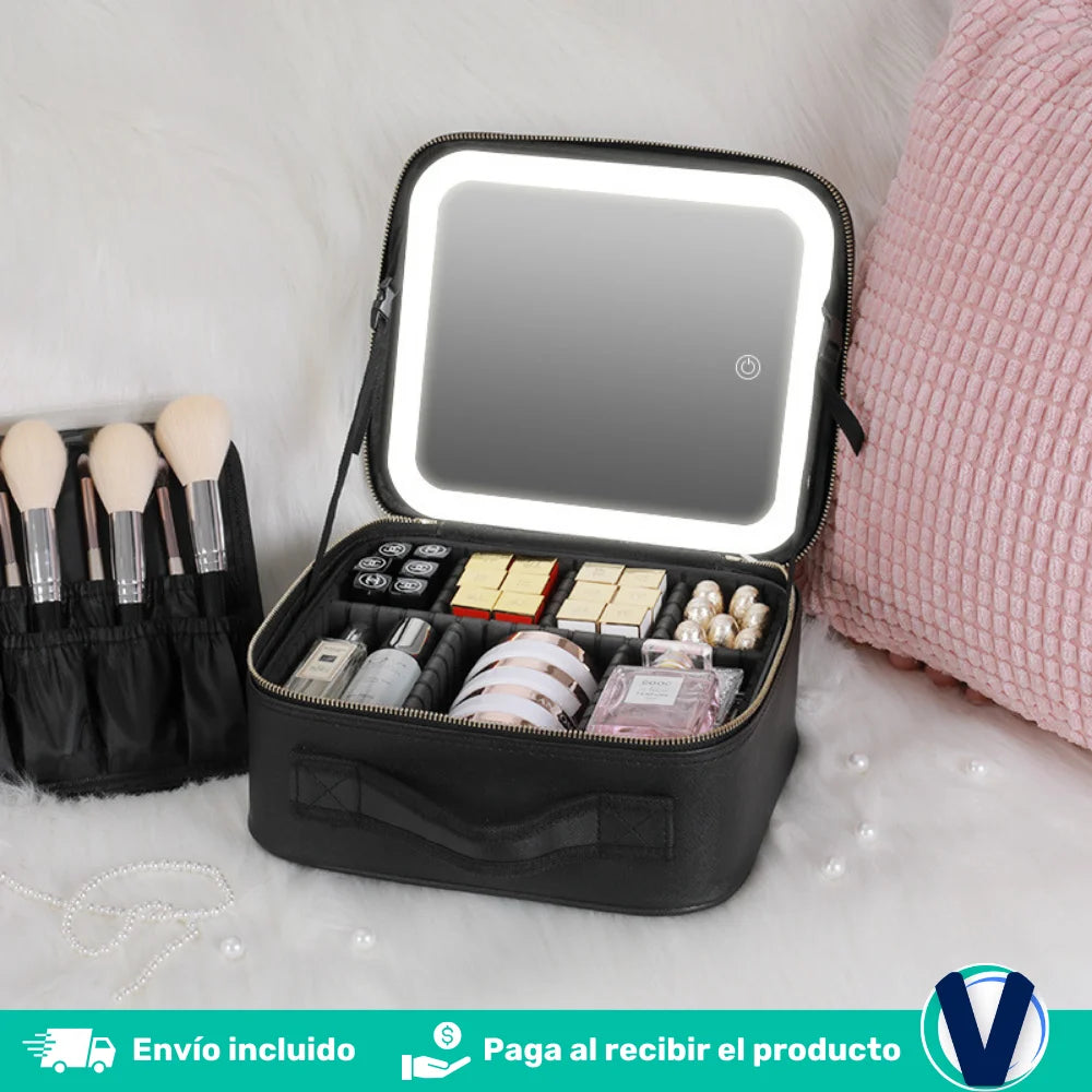 Cosmetiquera profesional™, con luz LED + GRATIS Cepillo Facial 5 en 1 + Parche Reductor AB