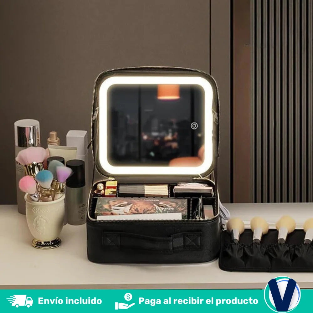 Cosmetiquera profesional™, con luz LED + GRATIS Cepillo Facial 5 en 1 + Parche Reductor AB