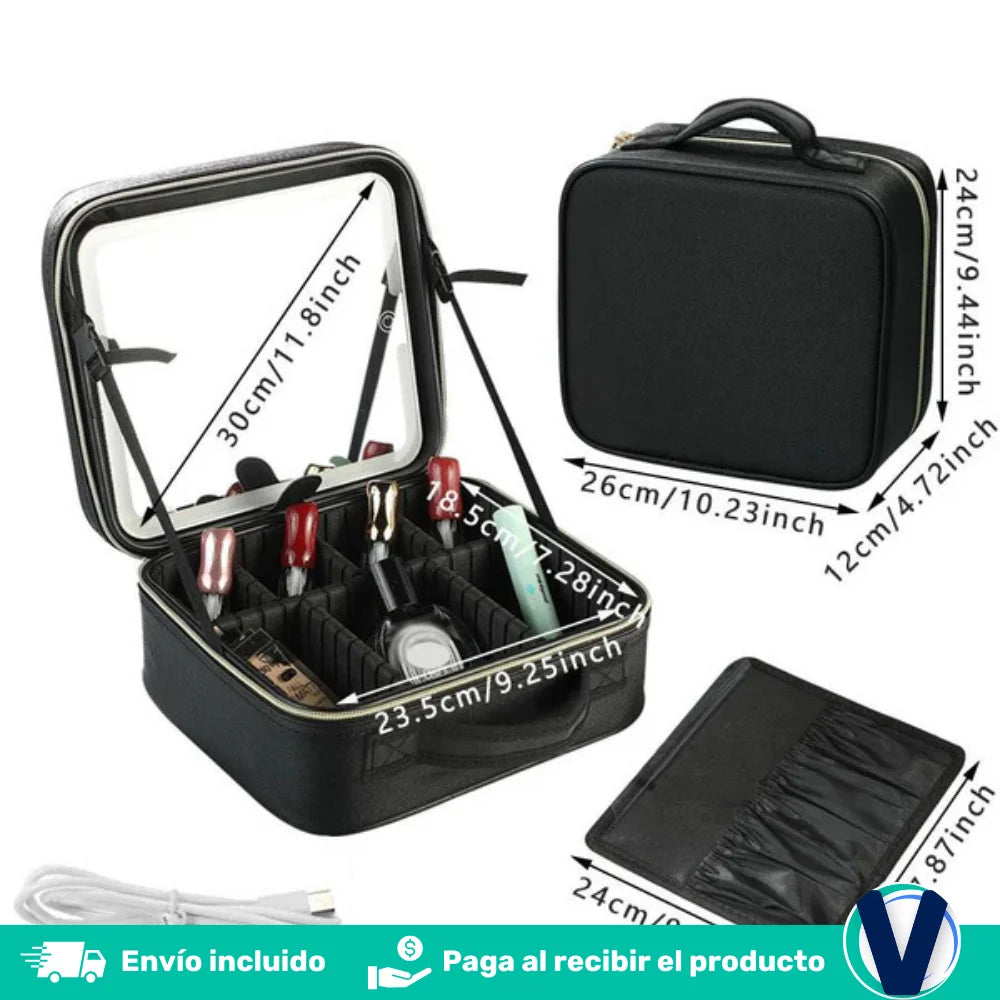 Cosmetiquera profesional™, con luz LED + GRATIS Cepillo Facial 5 en 1 + Parche Reductor AB