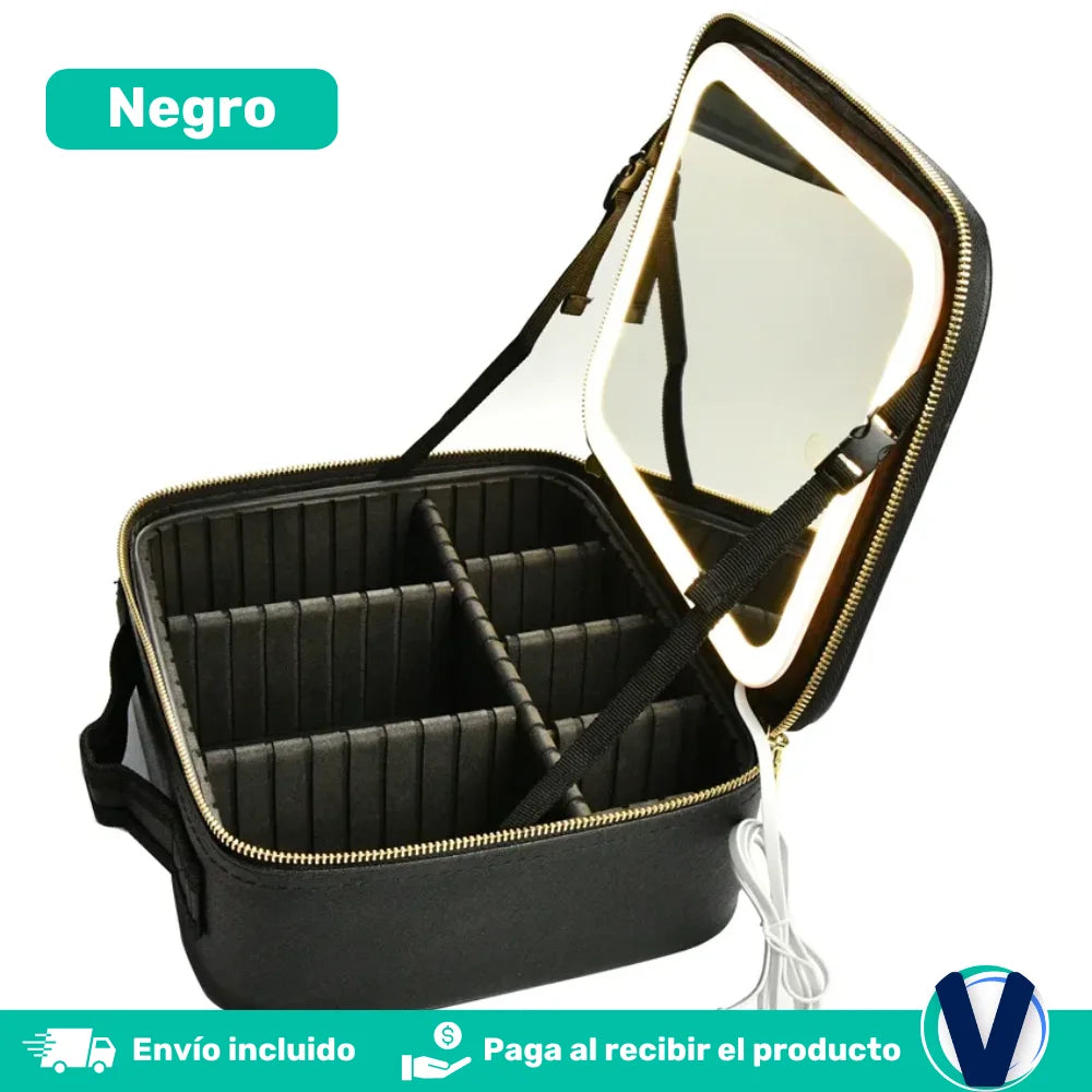 Cosmetiquera profesional™, con luz LED + GRATIS Cepillo Facial 5 en 1 + Parche Reductor AB